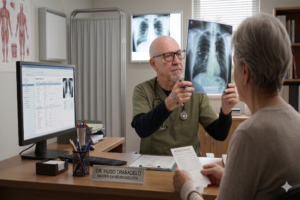 dr revisando una radiografia de torax